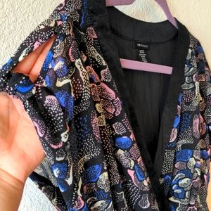 I Heart Ronson Black Dress with Blue, White, Pink Stamped Floral Pattern